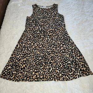Leota Sleeveless Fit and Flare Leopard Print Knee-length Dress Size 1L (14-16)